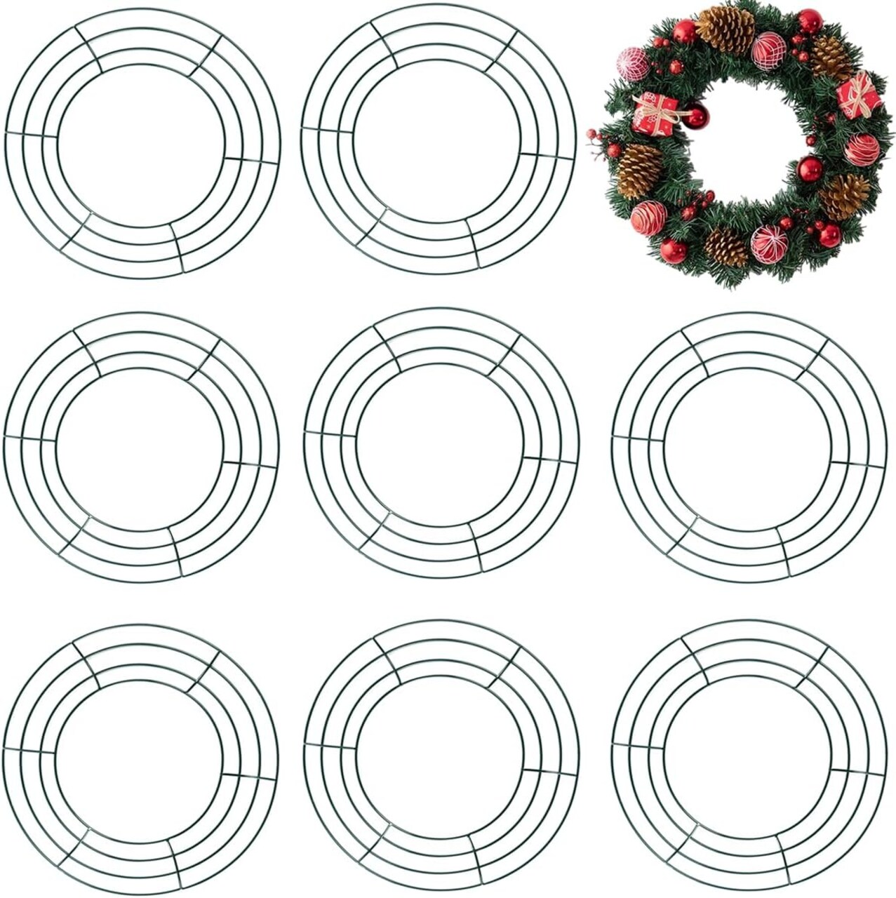 10PCS 10” Metal Wreath Frame Green Wire Wreath Rings for Christmas New Year Party Home Decor DIY Crafts Supplies